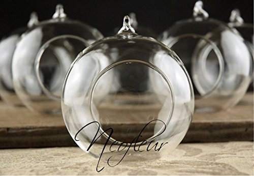6 X Clear Hanging Glass Bauble Sphere Ball Candle Tea Light Holder Clear Garden Outdoor 8 cm