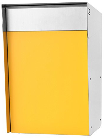 KATANABOX Mega OP - Stainless Steel Post Mount Modern Mailbox with Lock and Key, Waterproof Double Door Mid-Century Design, Rust-Proof Square Letterbox for House,Rural 16 x 10 x 13 (Yellow)