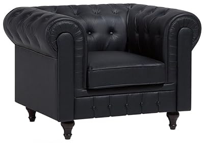 Beliani Fauteuil en Velours Noir Dossier à Points Diamant Style Classique Chesterfield
