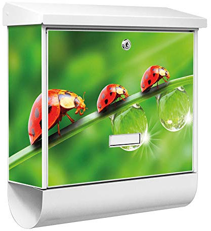 banjado® Burgwächter Briefkasten Weiß 38x39x12cm mit Motiv Für Jeden Einen/Briefkasten mit Zeitungsfach/Briefkasten mit Zeitungsrolle/Postkasten inkl. Montagematerial & 2 Schlüsseln