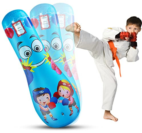 50 inch Inflatable Boxing Bag for Kids,Inflatable Punching Bag, Boy Boxing Bag for Kid, Focus Punching Bag for Practicing Karate,De-Stress Punch Bag. (Blue)