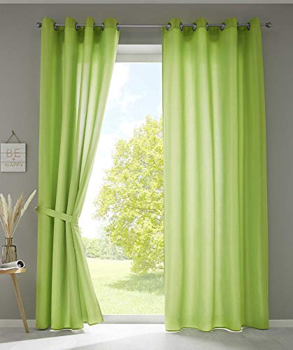 2-pack draperier sjal Ösen »Berlin« HxB 245 x 140 cm äppelgrön iögonfallande mikrosatin ljusgenomsläpplig Uni Matt, 20405N2