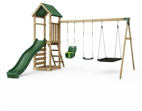 Rebo Adventure Playset Wooden Climbing Frame, Swing Set & Slide | Snowdon