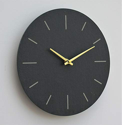 HH Home Hut Wall Clock Grey natural Slate Indoor Outdoor Hand Finished clock 30cm