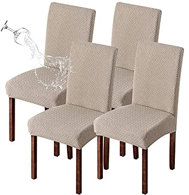 Genina Waterproof Chair Covers for Dining Room Set of 4 Kitchen Chair Covers Parson Dining Chair Slipcover,Khaki