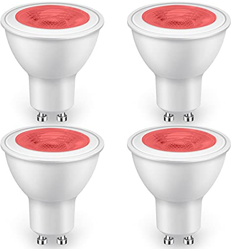 GlowsLand Lampadine LED GU10 Rosse, 5W, Pacco da 4, Fascio 38° | Faretto Rosso, 5W, 500LM, Non Dimmerabile, Fascio 38°, Base GU10, per Atmosfera, Paesaggio, Feste, Decorazioni