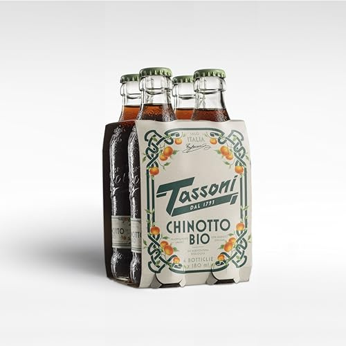 Tassoni Chinotto Organic Soda - 4x 180ml Glass Bottles - Refreshing Italian Sparkling Drink - Best Served Over Ice with a Slice of Orange - Traditional Italian Soft Drinks