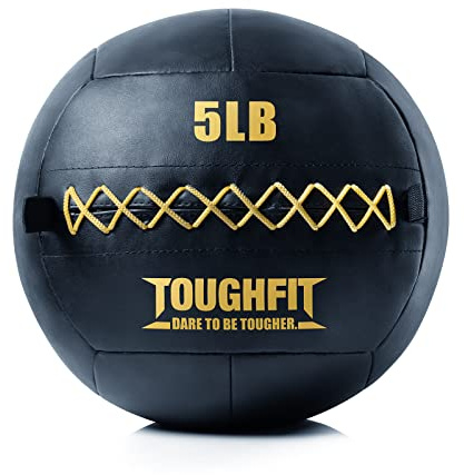 ToughFit Soft Wall Ball - Black Medicine Ball for Cardio Fitness Exercise - Weighted Med Ball for Strength and Conditioning Exercises, Cross Training Lunge, and Partner Toss (5LB)