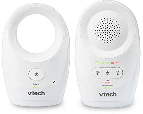 VTech DM1111 Audio Baby Monitor, Longue Portée jusqu'à 460 m, Transmissions en Mode Protégé, Son Cystal-Clear, Batterie Rechargeable, Durée jusqu'à 8 Heures, Blanc