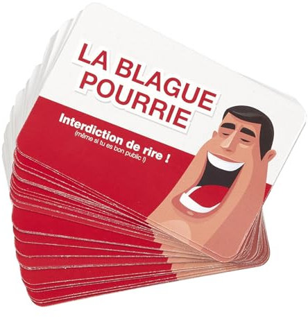 MISTER GADGET, MG33881, Jeu des Blagues Pourries x50, Amusez-Vous avec 50 blagues hilarantes en Rouge, Blanc et Noir pour des Moments de Rire inoubliables Entre Amis!
