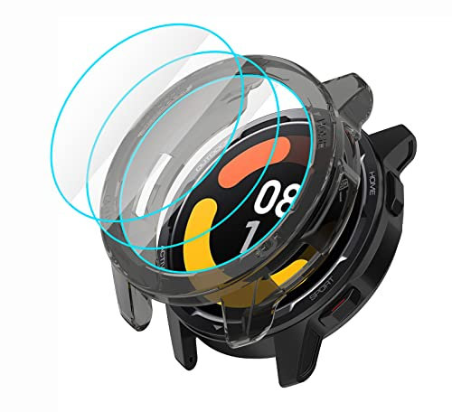 GIOPUEY Funda + 3 Flexible Protector de Pantalla compatibile con Xiaomi Watch S1 Active, TPU morbido, Resistente agli urti - Black