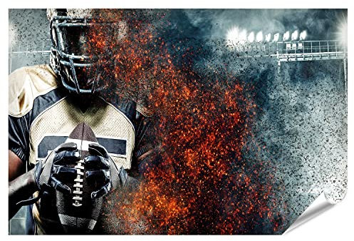 islandburner XXL Bild Poster American Football Spieler Helm Stadion In Feuer Premium Bilder Fotodruck
