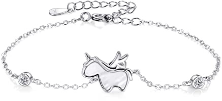 Licorne Bracelet 925 Argent pour Femme Femme, Zirconia Bracelets Réglables Bracelet Amitié Bracelet porte-bonheur Cadeaux pour enfants Adolescente Fille Communion Baptême Anniversaire