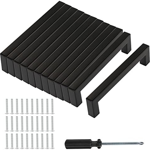 Baoweihua 12 Stück Türgriffe Küche Schwarz mit Lochabstand 128mm, Schrankgriffe mit Schrauben und Installationswerkzeugen, Geeignet für Möbel, Küche und Wohndekoration