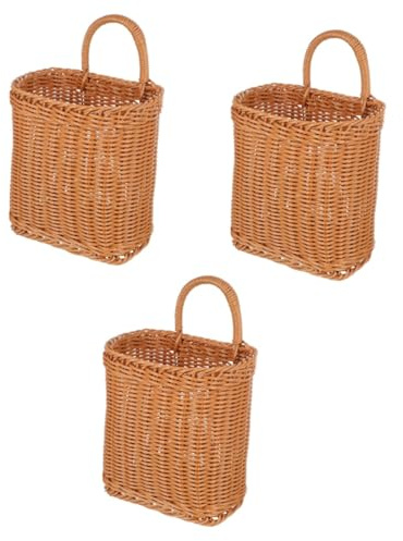 COLLBATH 3pcs Hanging Wall-mounted Plastic Woven Basket for Egg Storage Debris Storage and Flower Arranging for Organizing Onion Fruits and Vegetables in Kitchen Entryway