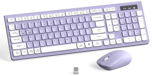 Wireless Keyboard and Mouse Combo, Full-Sized Wireless Keyboard and Adjustable DPI Mouse, 2.4GHz USB Receiver, Silent Keyboard and Mouse for PC, Windows, MAC, Desktop, Laptop(Purple)