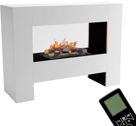GLOW FIRE Wasserdampf Kamin FALLADA (Standkamin) - Elektrokamin mit realistischen LED 3D-Flammen, Knistereffekt & Fernbedienung, 120x90x40 cm - Opti-Myst 600 Elektro Kamin mit Holz-Deko, Weiß