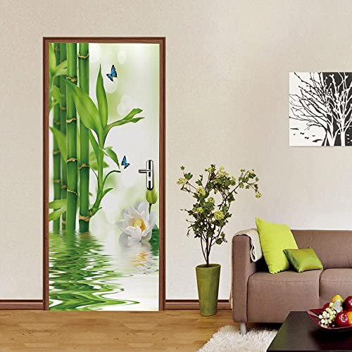 Türtapete Selbstklebend 3D Grüner Bambus Am See 90 X 200 Cm Das Paket Enthält Zwei Teile - Türposter Fototapete Für Tür Wohnzimmer Küche Badezimmer Türaufkleber Türfolie Uv-Beständig Montagefertig Ha