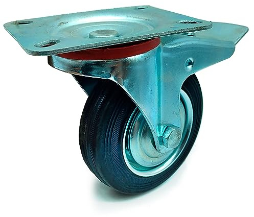 AC - Rueda giratoria con freno - incluye placa de montaje - Fabricado en goma y hierro - Rueda de transporte para cargas pesadas, industrial - Ø 100 mm.