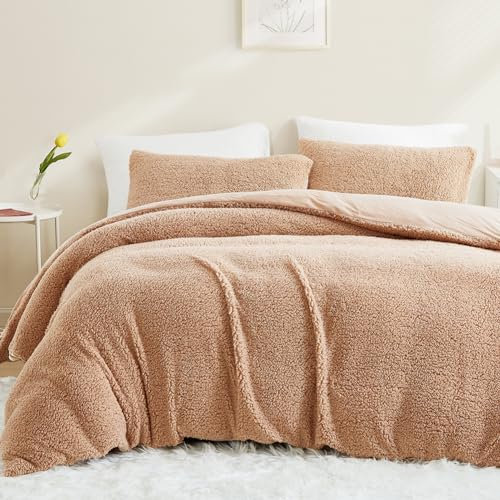 AShanlan Winter Fleece Bettwäsche 135x200 Khaki Super Warme Sherpa Bettbezug Flauschig ÖKO-TEX Bettwäsche-Sets Cashmere Touch mit Reißverschluss und Kissenbezug 80x80 cm