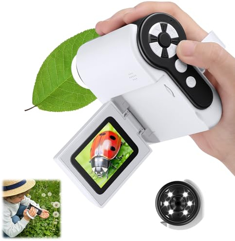 Barchrons 1000X Microscope for Kids 8-12, 4K HD Screen with 6 LED Lights, Portable Microscope for Outdoor STEM Learning, Rechargeable Science Kit, Birthday Easter Gifts for Kids