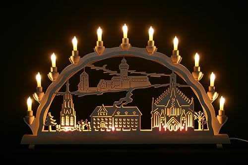 Schlick & Türk Schwibbogen Nürnberg - Stadtmotiv - 68cm, 11 Kerzen + Vorbeleuchtung - Feine Handarbeit aus dem Erzgebirge - Weihnachten erzgebirgischer Lichterbogen