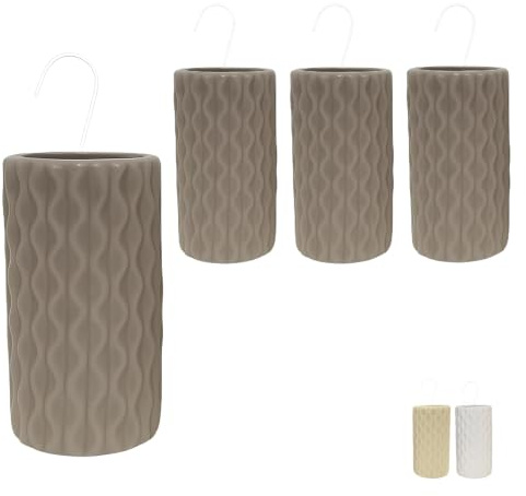 Virsus 4 Evaporatori d'acqua per termosifoni in Ceramica 9039, misura 8x3,5x18 cm, Umidificatore con motivo a onda e gancio a forma di S (Grigio)