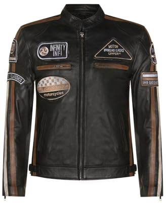 Herr äkta racing svart nappa läder motorcykel jacka .., Svart 2, XL