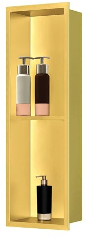 sunrik Nicho de Ducha,Estante de Ducha Empotrado de Acero Inoxidable,Nicho de Pared de Ducha Empotrable en Azulejos，Estantes de Baño Nicho de Doble Capa 60x20x10cm,Dorado