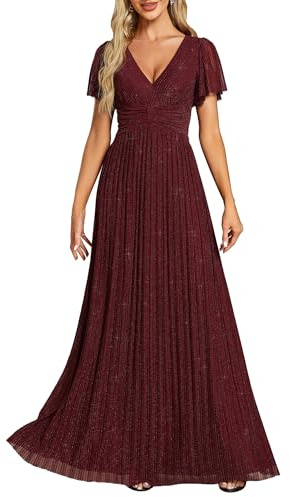 Ever-Pretty Kleid Elegant Damen Festlich Lang Ballkleid Maxi Hell Abendkleider Elegant für Hochzeit A Line Kurze Ärmel EE11961