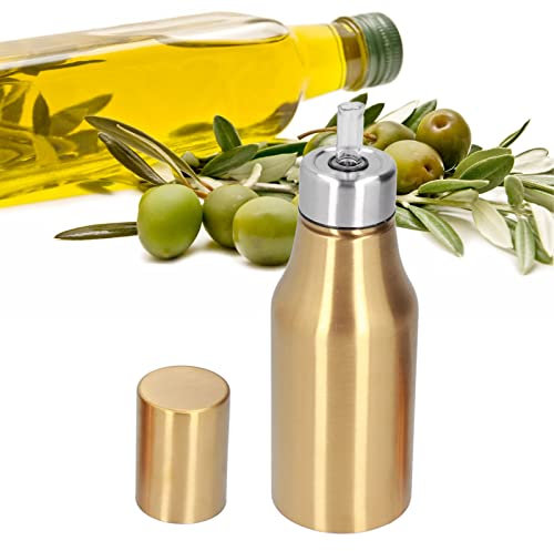 BEIJIALY Bottiglia per Dispenser di Olio, Dispenser per Olio D'Oliva in Acciaio Inossidabile 500ML A Prova di Perdite e Polvere da Cucina Decanter per Olio D'Oliva Contenitore per Olio D'Oliva(Oro)