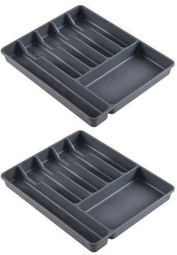 Nihenok Set of 2 Utensil Drawer Organiser, 6 Compartment Plastic Cutlery Tray, Silverware and Flatware Holder for Kitchen Spoons Knife Fork