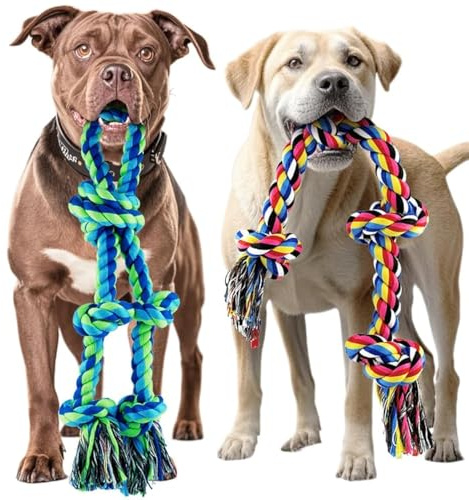 SHARLOVY Paquete de 2 Juguetes de Cuerda para Perros para masticadores agresivos, Juguetes masticables Resistentes para Perros Grandes, Juguete de Cuerda de algodón Duradero para Limpieza de Dientes