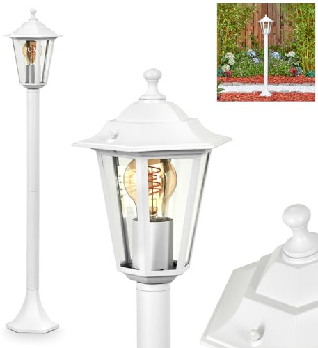 Außenwegeleuchte Loria, Wegeleuchte aus Metall/Glas in Weiß/Klar, Außenleuchte in antikem Look, Höhe 99 cm, Gartenlampe, Gartenbeleuchtung IP44, 1 x E27, ohne Leuchtmittel