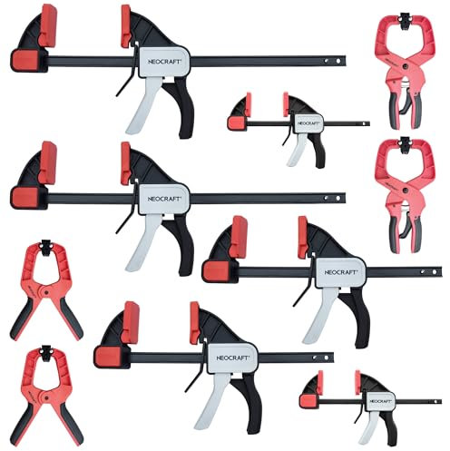 Neocraft 10-Pack Quick release Woodworking Clamps set, One-Handed Clamp/Spreader, 2 PCS 4Mini clamps, 6PCS light duty bar clamps, 2PCS 7 inches spring clmaps, 2PCS 7 Ratcheting spring clamps