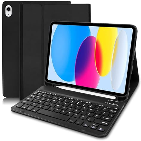 COEZFE Case with Keyboard for iPad 10th Generation 10.9 inch 2022/ 11th Gen A16 11 inch 2025, Slim Case with Pencil Holde for 10/11 Gen, Detachable Keyboard [UK layout] for iPad 11/10 Gen, Black