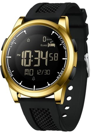 Forrader Montre numérique pour homme - Étanche - Ultra fine - Style militaire - Podomètre - Avec chronomètre - Rétroéclairage LED - Alarme - Calories - Date, doré/noir