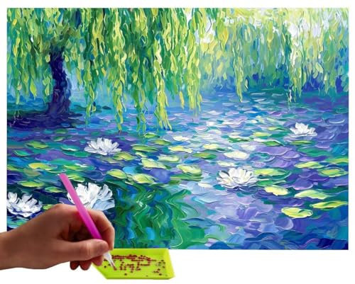 5D Diamond Painting Erwachsene Kinder, Diamant Painting Bilder Seerosen mit Diamond Painting Zubehor, DIY Quadrat Full Drill Crystal Art Basteln Erwachsene, Zuhause Wanddekoration 50x70 cm C-841