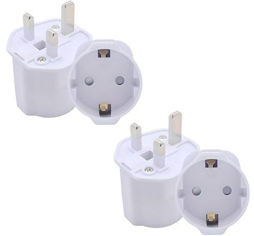 Double Dragon EU to UK Plug Adapter | European 2-Pin to UK 3-Pin Travel Adapter | Schuko & Europlug from France, Germany, Spain, Italy to UK Socket | BS8546 Certified, 13A Fused – White (2 Pack)