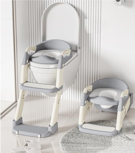 Lyefancy Asiento de entrenamiento para niños con escalones, asiento de escalera de inodoro 2 en 1 para niños y niñas, tapete suave, antideslizante, protector contra salpicaduras, asiento de inodoro