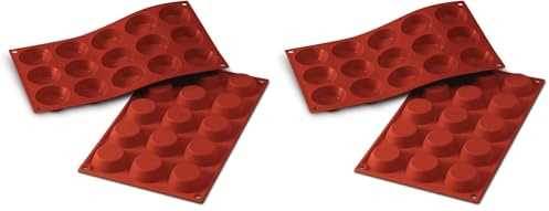 silikomart | SF014 Moule en Silicone pour TARTELLETTA Monoportions, antiadhésif, 15 cavités, Lot de 2 Moule à gâteau, Ø 50 h 15 mm, Made in Italy