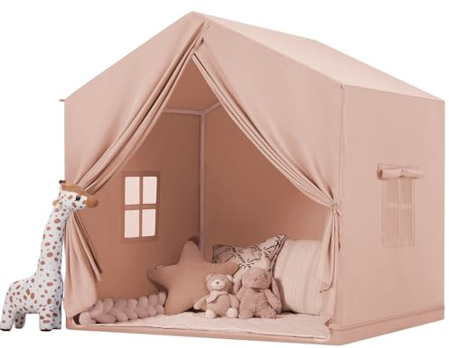 Wilwolfer Kinder-Spielzelt: Großes Indoor-Spielhaus für Kinder, Kleinkindzelt mit Bodenmatte und Fenstern, Prinzessinnenzelt für Mädchen und Jungen, Geschenk fürs Spielzimmer (Braun)