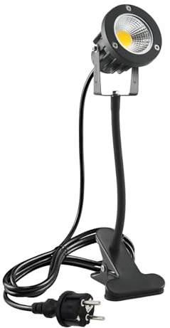 Monsing 7W LED Strahler mit Metallschlauch und Clip 2m Kabel mit Stecker Led Garten Beleuchtung Gartenleuchte Gartenstrahler Rasenstrahler IP65 Wasserdicht für Outdoor Hof Rasen (Cold White)