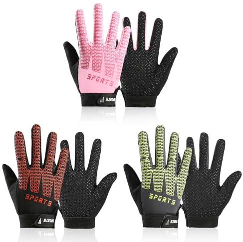 aifitbre 3 Pairs Kids Bike Gloves - Full Finger Breathable Biking Gloves Cool Ice Silk Anti-Slip for Child Cycling Climbing Riding Biking Outdoor Sports