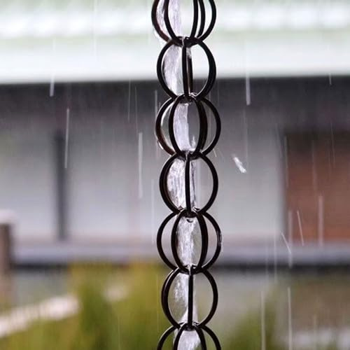 yurstcggh Black Rings Rain Chain Garden Ornament,Outside Rain Chain for Water Collector,Functional and Decorative Replacement for Gutter Downspouts,For Balconies, Patio, Porches, And Gardens 2m
