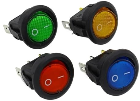 Interrupteur à bras imperméable, Lot de 4 interrupteurs à bascule ronds à LED for voiture, 220 V, SPST, marche/arrêt, commandes électriques multicolores(Rosso)