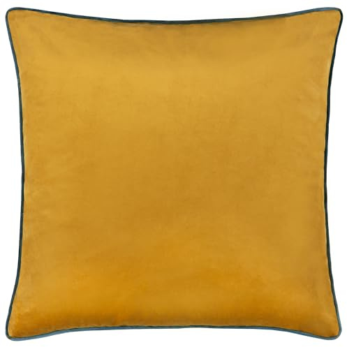 furn. Meridian Fodera Per Cuscino – Fodera Decorativa Di Lusso In Velluto Con Bordino A Contrasto (Ocra/Verde Acqua - 45x45cm)