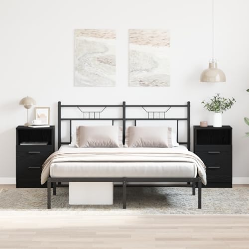 Youuihom Nachttisch Set aus schwarzer Eiche 2 Stück Modernes Design mit 2 Schubladen pro Tisch 40x35x65 cm Holzwerkstoff Matt für Schlafzimmer
