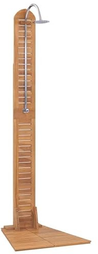 Doccia da giardino in legno massello teak, 70 x 75 x 204 cm, in acciaio inox e finitura a base d'acqua per accessori piscina e vasca idromassaggio, durevole e resistente alle intemperie
