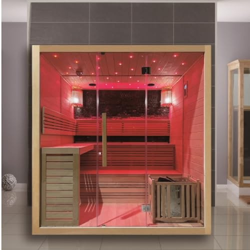 Bagno Italia Sauna finlandais de 200 x 180 cm 6 places avec poêle Bluetooth et chromothérapie
